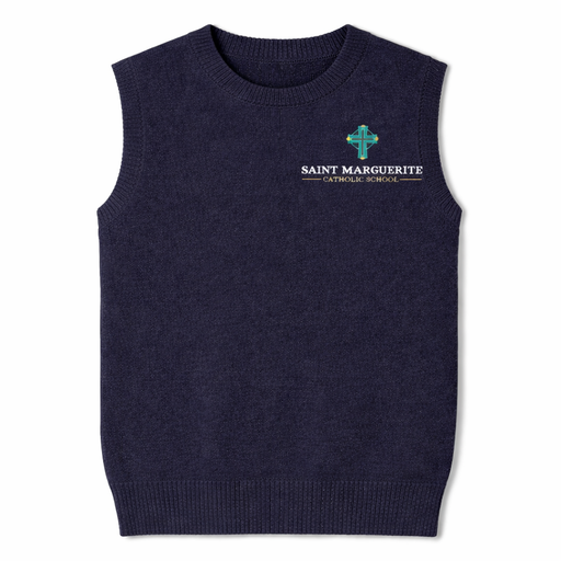 Embroidered Saint Marguerite, Vest, Navy, Crew Neck