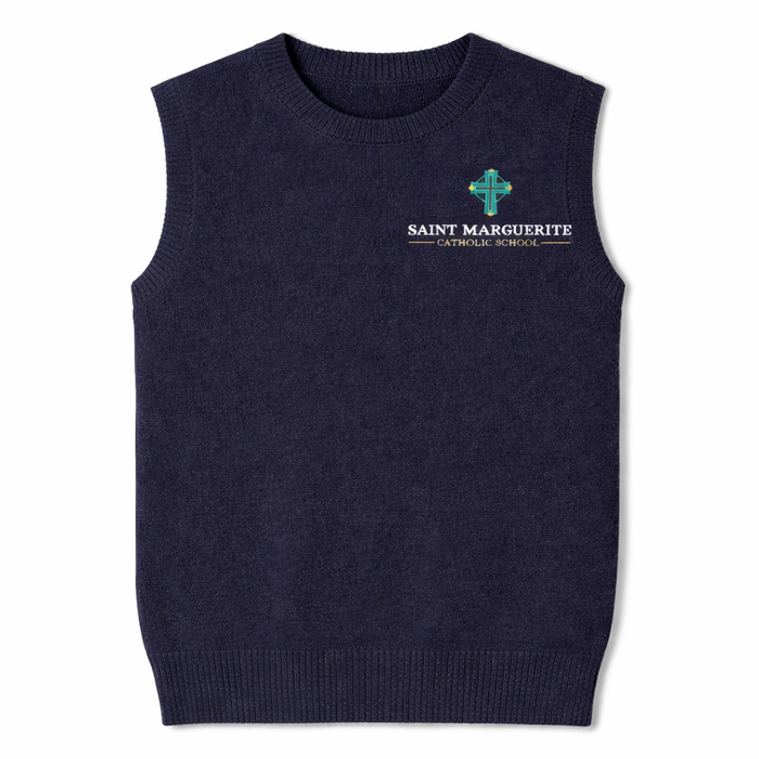 Embroidered Saint Marguerite, Vest, Navy, Crew Neck