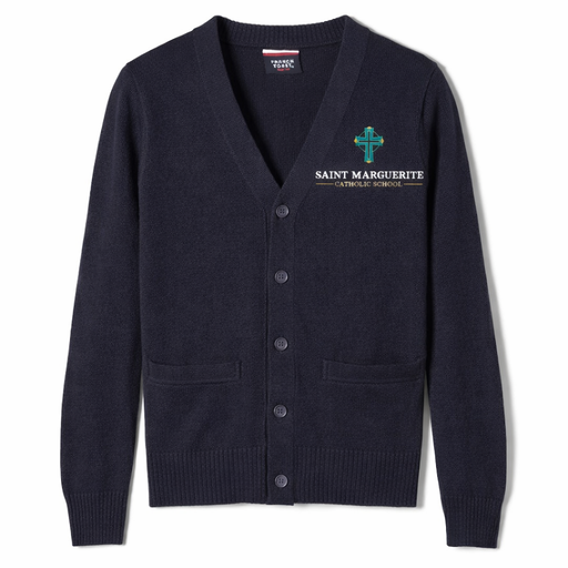 Embroidered Saint Marguerite, Cardigan, Navy, V-Neck