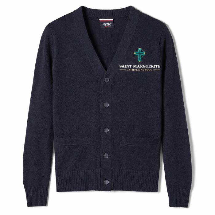 Embroidered Saint Marguerite, Cardigan, Navy, V-Neck