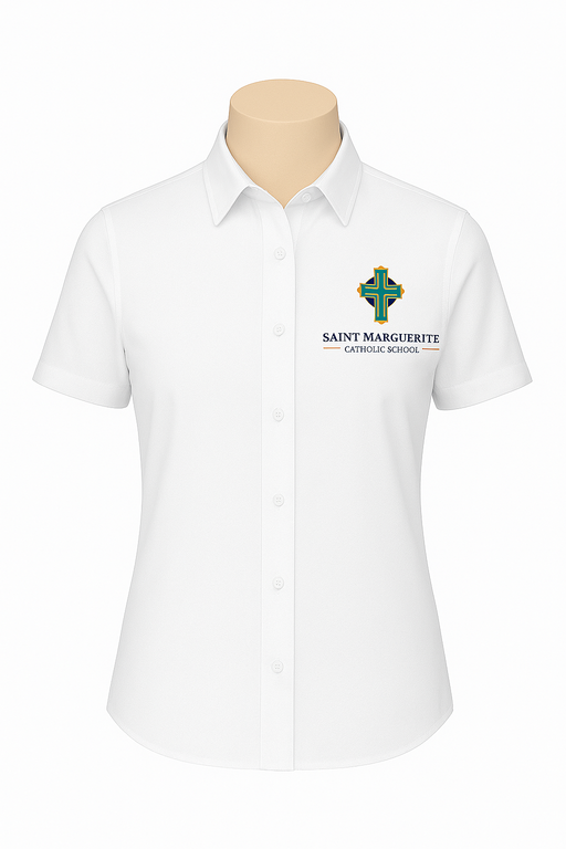 Embroidered Saint Marguerite, Oxford Shirt, Girls White S/S