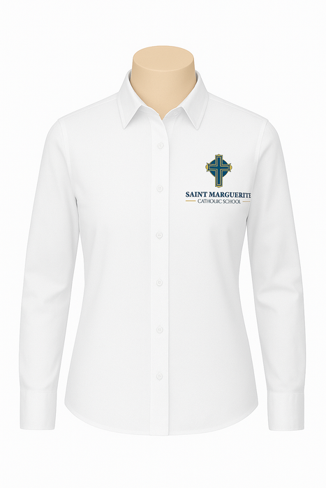 Embroidered Saint Marguerite, Oxford Shirt, Girls White L/S