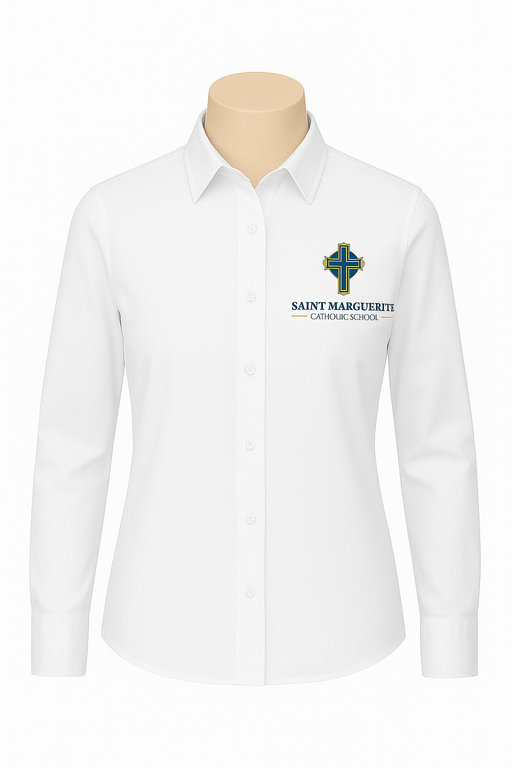 Embroidered Saint Marguerite, Oxford Shirt, Girls White L/S