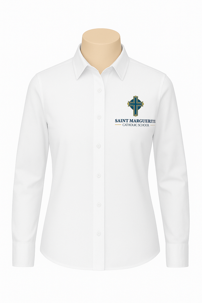 Embroidered Saint Marguerite, Oxford Shirt, Girls White L/S