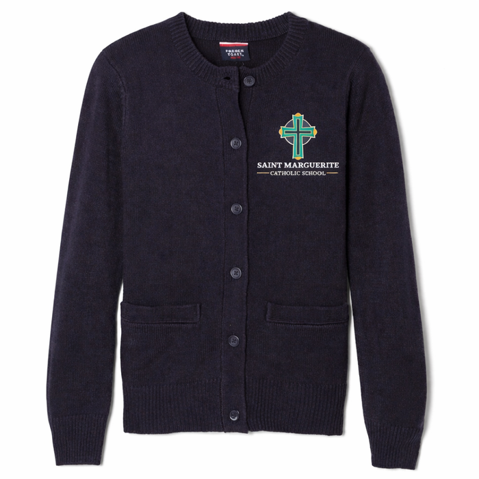 Embroidered Saint Marguerite, Cardigan, Navy