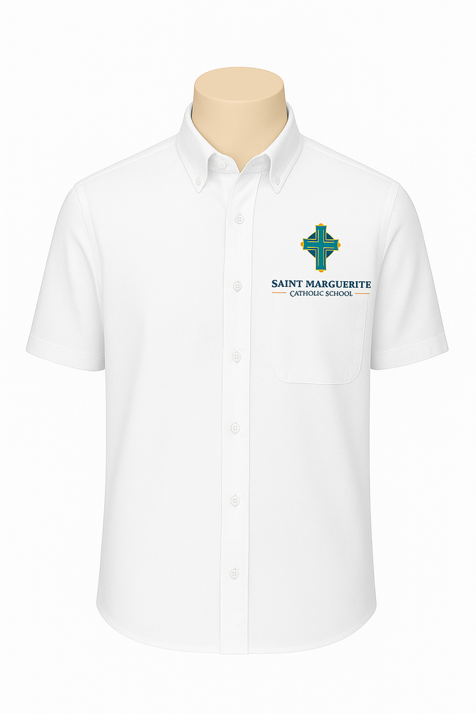 Embroidered Saint Marguerite, Oxford Shirt, Boys White S/S