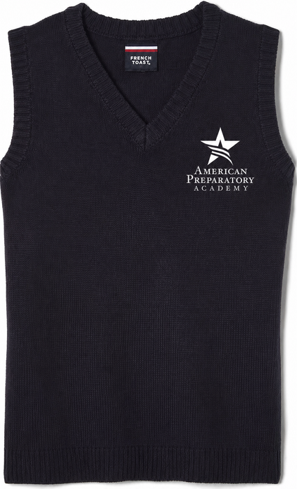 Embroidered Sweater Vest, American Preparatory Academy, Navy