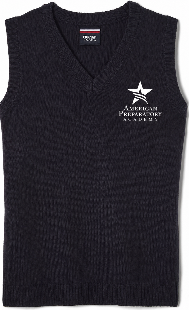Embroidered Sweater Vest, American Preparatory Academy, Navy