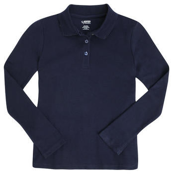 Polo, Girls Navy L/S Interlock Knit with Picot Collar (Feminine Fit)