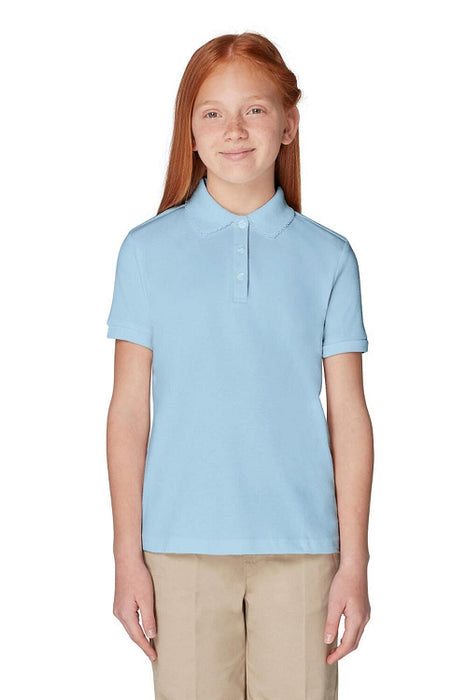 light blue women's fitted short sleeve polo dress shirt Terry Touch Breezy Blue Short Sleeve Polo Shirt L